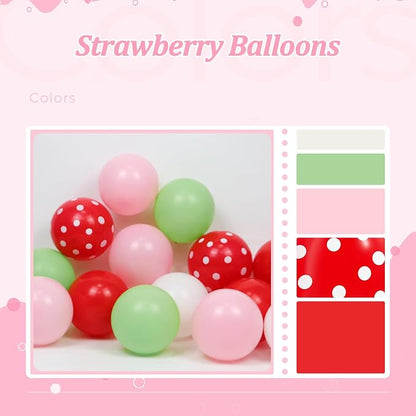 60pcs Strawberry Balloons with 12inch Pink Red White Green Balloons | - Image 4