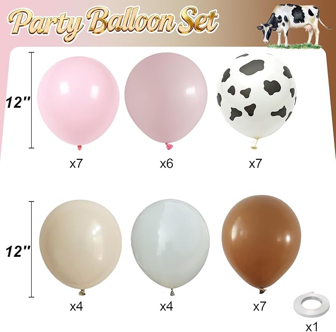 Cowgirl Balloons, 12 Inch Light Pink Brown Sand and Cow Print Balloon - Image 2