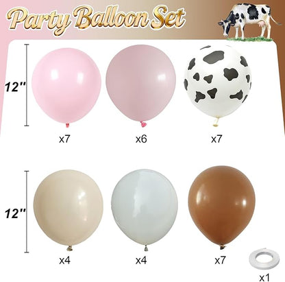Cowgirl Balloons, 12 Inch Light Pink Brown Sand and Cow Print Balloon - Image 2