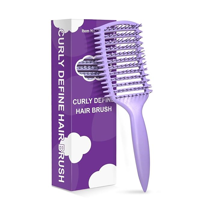 Curly Hair Brush & Curl Defining Brush – Easily Detangles Knots with Less Pulling – Styles Wet or Dry Hair, Tames Frizz for All Curl Types (Pruple)