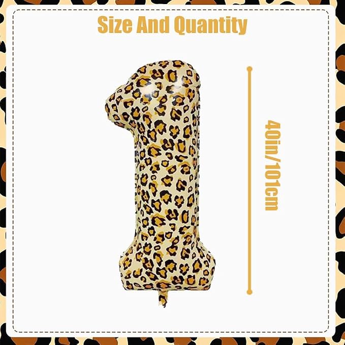 40Inch Large Leopard Print Number 1 Foil Balloons Cheetah 1st Wild One First - Image 2
