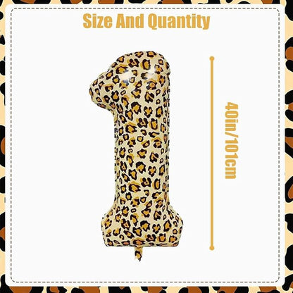 40Inch Large Leopard Print Number 1 Foil Balloons Cheetah 1st Wild One First - Image 2