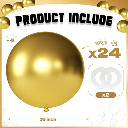 Metallic Gold Balloons 18 Inch 24 Pack Matte Helium Latex Round Balloons - Image 2