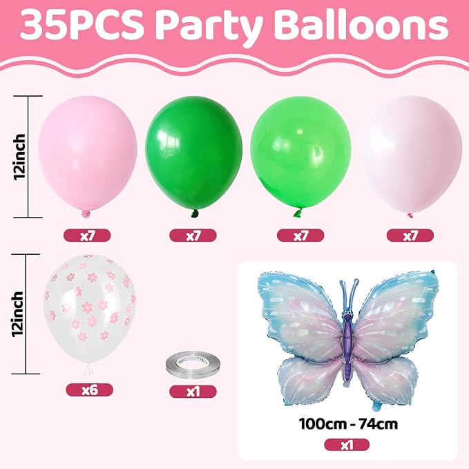 Pink And Green Balloons, Light Pink Green Balloons, Transparent Flower Printed - Image 2