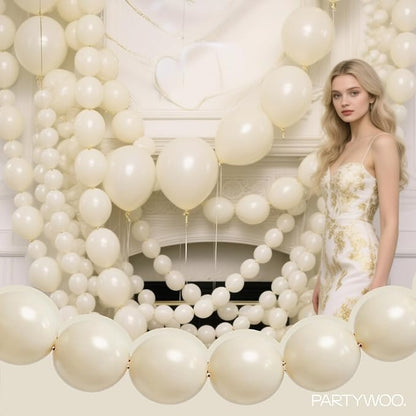 PartyWoo White Sand Linking Balloons 100pcs 12 Inch Off White Link Balloons | - Image 2