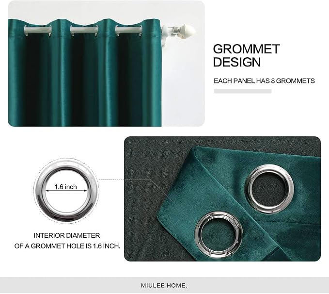 MIULEE Velvet Curtains Christmas Dark Green 52 x 84 Inch Length Set of 2 | - Image 2