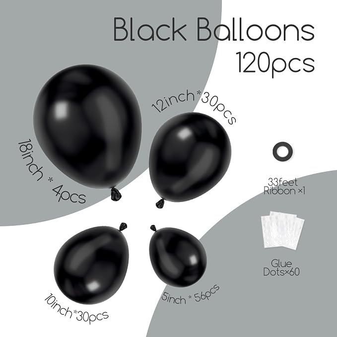 Awenztech 122pcs Black Balloon Arch Kit, 18 12 10 5 inch Black Latex Balloons - Image 2