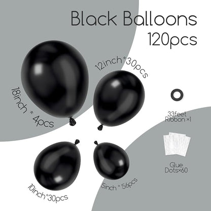 Awenztech 122pcs Black Balloon Arch Kit, 18 12 10 5 inch Black Latex Balloons - Image 2