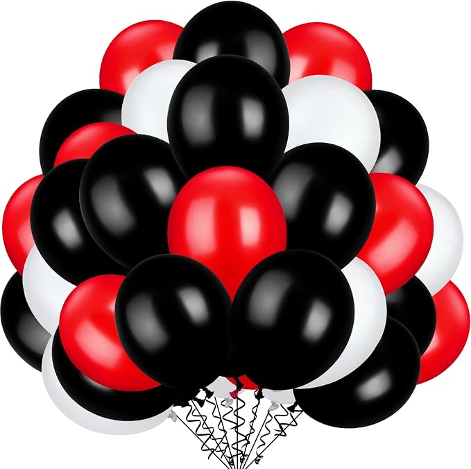 TecUnite 100 Pcs Red Black White Latex Balloons 13 Inch Colorful Round Balloons by TecUnite