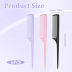6 Pcs Rat Tail Combs, Fine Tooth Parting Tip for Women, Carbon Fiber Root Teasing Anti Static Hair Comb for Root Teasing Back Combing Adding Volume Evening Styling, Two each of pink, purple, and black