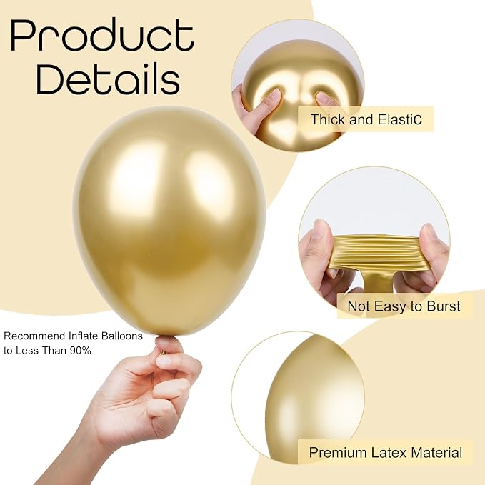 Ouddy Party 129Pcs Metallic Gold Balloons Different Sizes of 18 12 10 5Inch | - Image 3