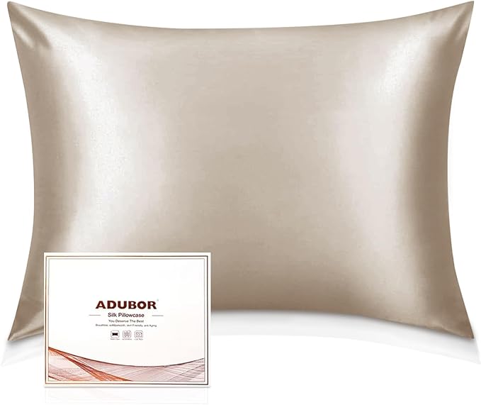 Adubor 100% Silk Pillowcase - Mulberry Silk Pillow Cases, 23 Momme 6A Grade Fibers, Silk Pillow Case for Hair and Skin Health, with Hidden Zipper (Queen 20''x30'', Beige, 1PC)
