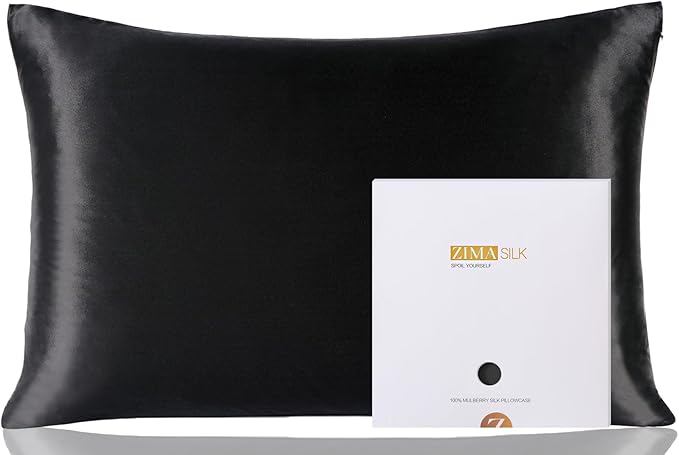 ZIMASILK 100% Pure Mulberry Silk Pillowcase for Hair and Skin Health,Soft and Smooth,Both Sides Premium Grade 6A Silk,600 Thread Count,with Hidden Zipper,1pc (King 20''x36'',Black)