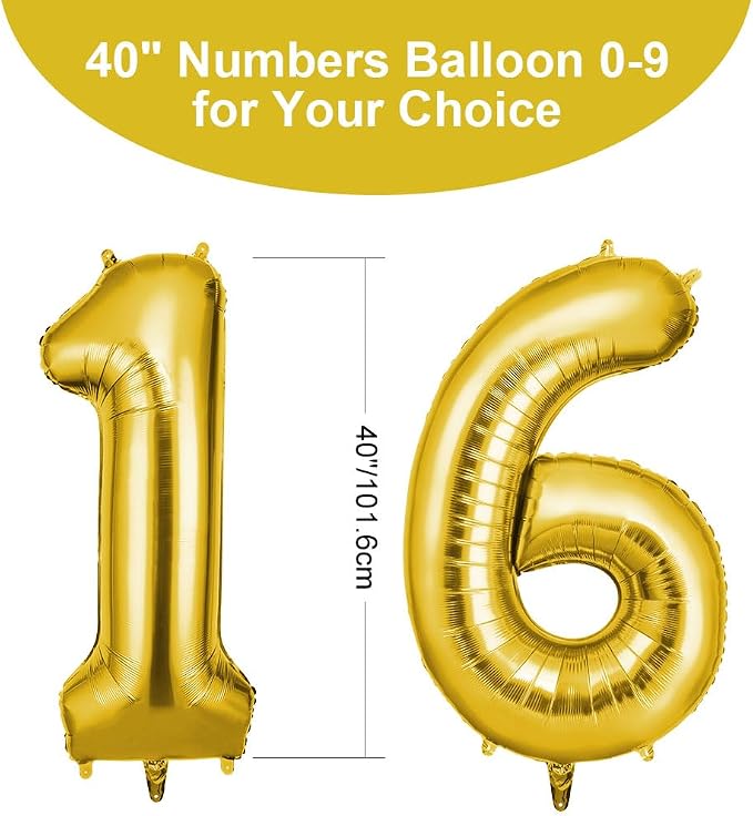 OFFCUP Number 16 Balloons 40 Inch, Big Jumbo Number Balloon Celebration Party - Image 2
