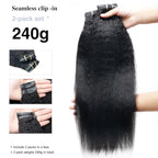 Kinky Straight Clip in Hair Extensions Real Human Hair 2 Pack 240g Seamless Clip in Hair Extensions for Women Full Max with 16Pcs PU Skin Weft 18inch Natural Black