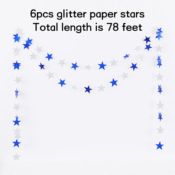 BEISHIDA Blue Silver Star Garland Decor Twinkle Star Banner Backdrop 2026 - Image 2