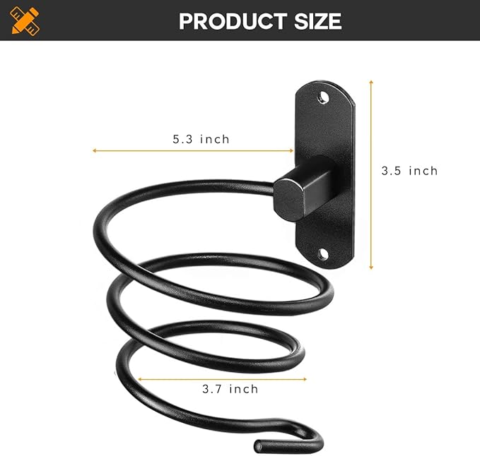 hicorfe Bathroom Hair Dryer Holder Hair Care Tools Holder Wall Mount (Black)