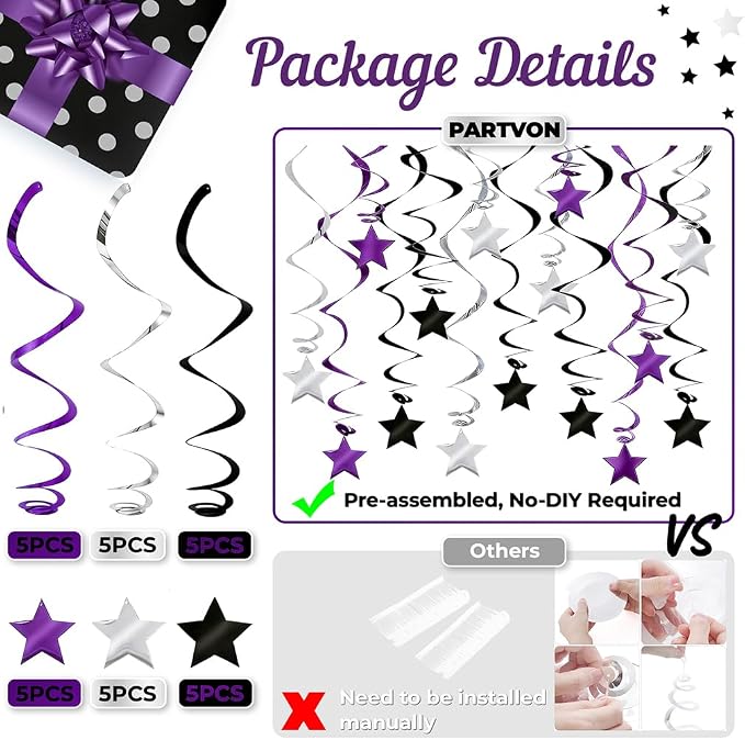 Purple Black Silver Hanging Swirl Decorations - Image 3