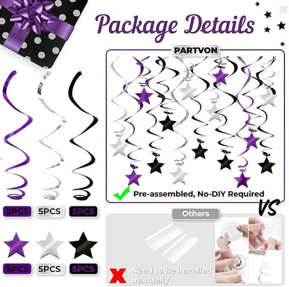 Purple Black Silver Hanging Swirl Decorations - Image 3