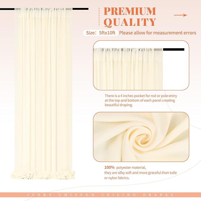 6 Panels Beige Ceiling Drapes for Wedding Ceiling Drapes 5ftx10ft Wedding Arch - Image 8