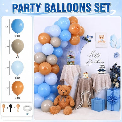 Blue and Brown Balloons, 12 Inch Light Baby Blue and Brown Balloon Double - Image 2