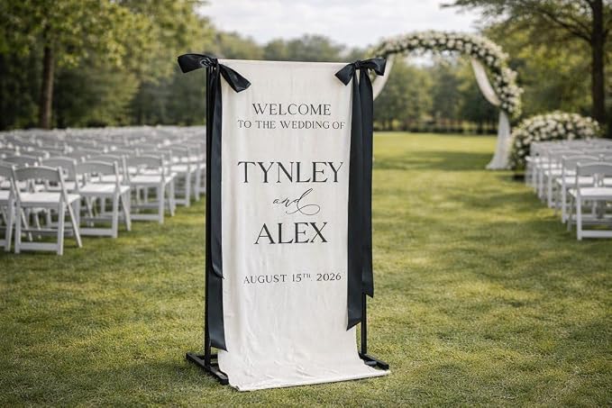 Wedding Welcome Sign Banner Personalized Custom Name Linen Fabric Wedding by Custom