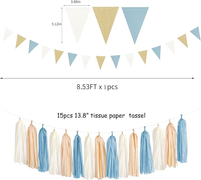 Light-Dusty Blue Beige-Champagne Boho Party Decorations - Image 2