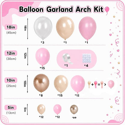 Dusty Pink Balloon Garland Arch Kit, Double Stuffed Pearl Pink White Gold - Image 3