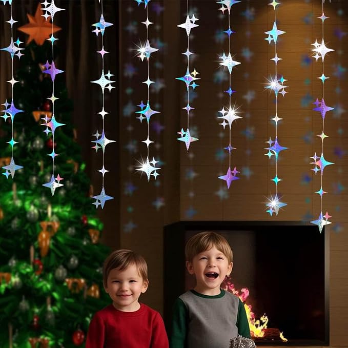 Glitter Iridescent Four-Angle Star Paper Garland Banner Décor 40 Feet - Image 7
