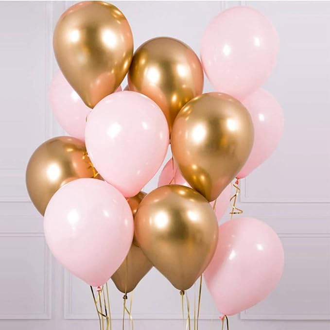 Balloons Pink Gold Confetti, 60 Packs 12 Inch Pink White Metallic Gold Balloon - Image 7