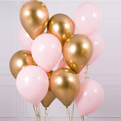 Balloons Pink Gold Confetti, 60 Packs 12 Inch Pink White Metallic Gold Balloon - Image 7