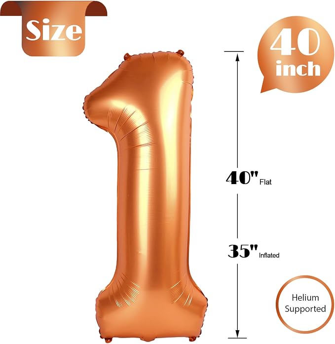 Orange Number 1 Balloon 40 Inch, 1st Birthday Party Decorations Men Women | - Image 5