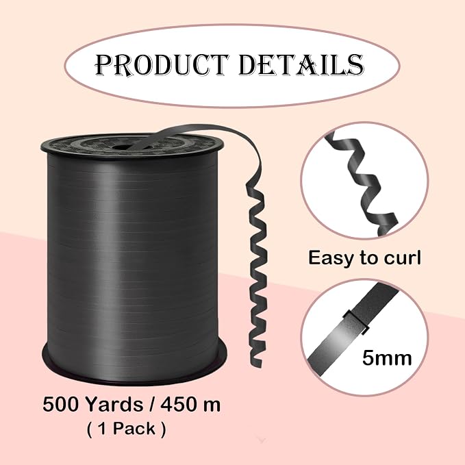 500 Yard Black Curling Ribbon Balloon Ribbon 1/5 Inch Ribbon - Image 2