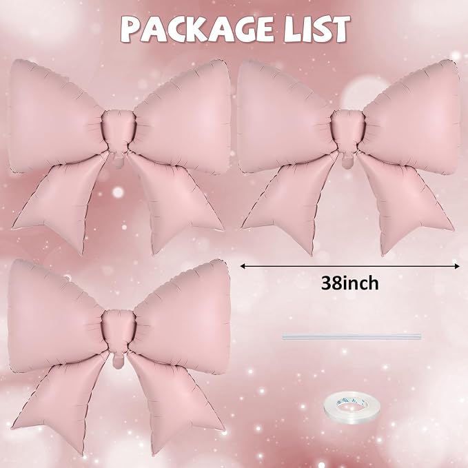 38 Inch Pink Bow Foil Balloons, Large Pink Mylar Bowknot Balloons Coquette - Image 8