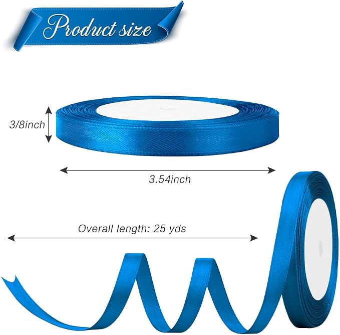 Royal Blue Ribbon for Gift Wrapping 3/8 in 25 Yards Satin Ribbon Navy Blue - Image 2