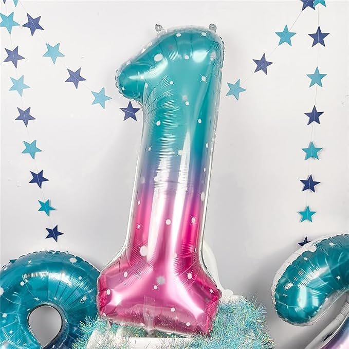 40 Inch Blue Pink Number 1 Balloon - Image 3