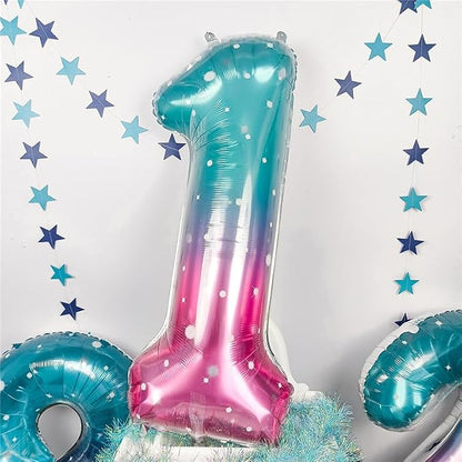 40 Inch Blue Pink Number 1 Balloon - Image 3