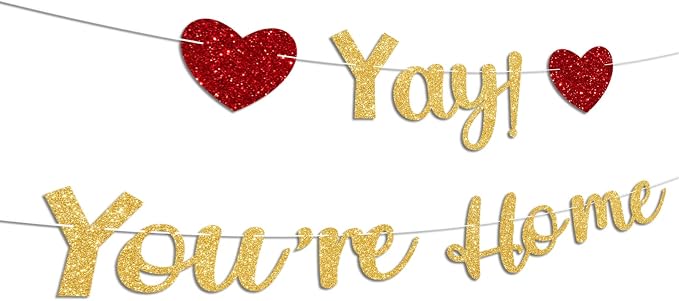 Gold Glitter Welcome Home Banner, Yay! You're Home Banner - Image 2