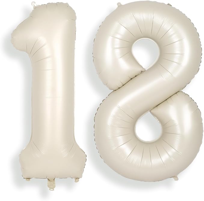 SUWEN 40 Inch Cream White Large 18 Number Balloons Big Foil Helium Number by SUWEN