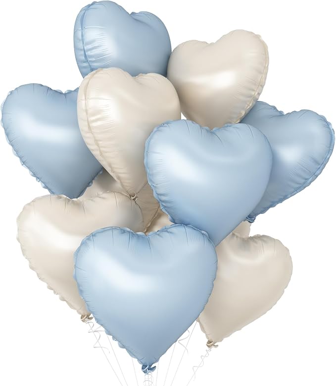 Baby Blue Heart Balloons, 18Inch Sand White Pastel Blue Helium Balloon by GRESATEK