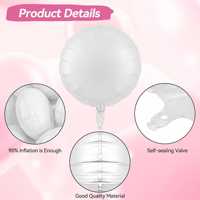 20PCS White Round Shaped Balloons, 18 Inch Round Foil Balloon, Giant Round - Image 3