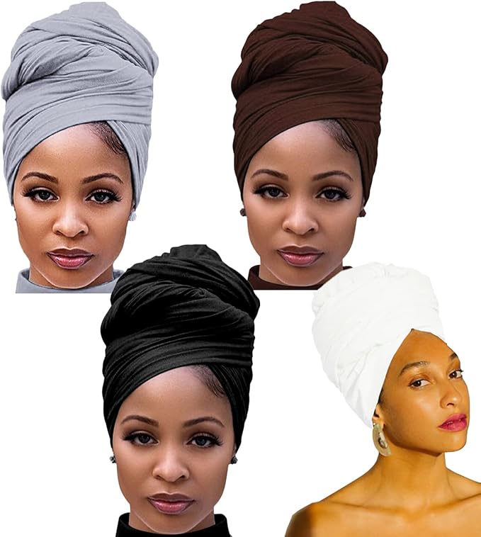 Harewom Head Wraps for Black Women Stretch Head Scarf Long African Hair Wraps Turban Headwraps Jersey Headbands