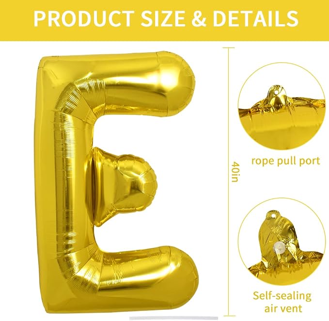 TONIFUL 40 Inch Large Gold Letter E Foil Balloons Alphabet Balloons | Giant - Image 2