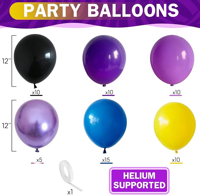 HILAVO Purple Blue Yellow Black Balloons 60 Pcs Metallic Purple Royal Blue - Image 2