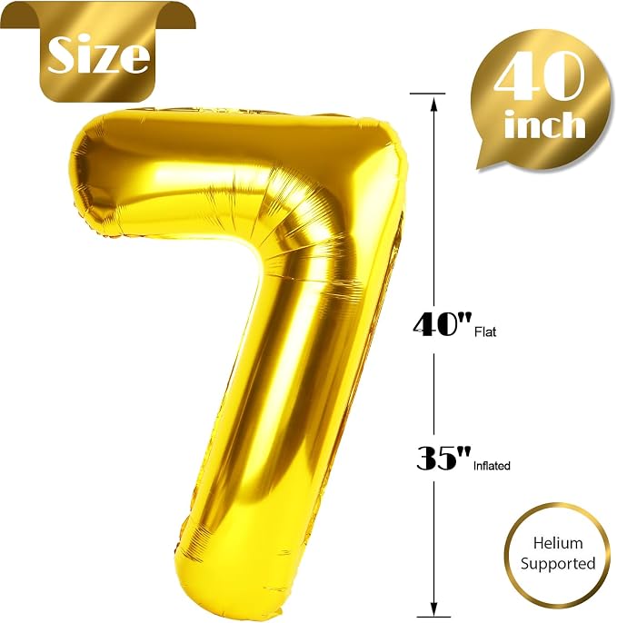 Gold Number 7 Balloon 40 Inch, 7th Birthday Party Decorations Men Women | Foil - Image 5
