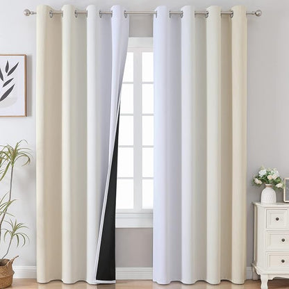 Ombre Greyish White and Beige Blackout Curtains & Drapes 96 Inch Length 2 Panels by ESTELARTEXTILER
