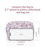 Narwey Small Cute Floral Makeup Bag for Purse Mini Cosmetic Bag Travel Makeup Pouch Zipper Pouch Cute Make up Bags with Compartments for Women Girls (Little Dusty Pink Flower, Small)