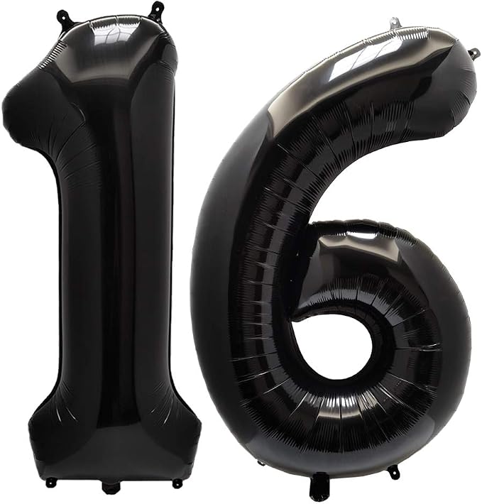 AULE 40 Inch Black 16 Balloon Number Foil 0-9 Birthday Big Numbers | Birthday by AULE