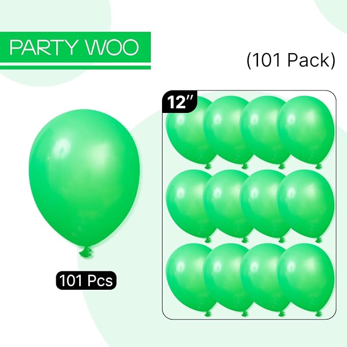 PartyWoo Green Balloons 101pcs Green Latex Helium Balloons 12 Inch | Birthday - Image 6