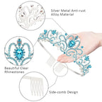 Didder Silver Tiara Crowns for Women - Girls' Elegant Combs and Blue Crystal Princess Crowns for Birthdays, Bridal, Prom and Parties